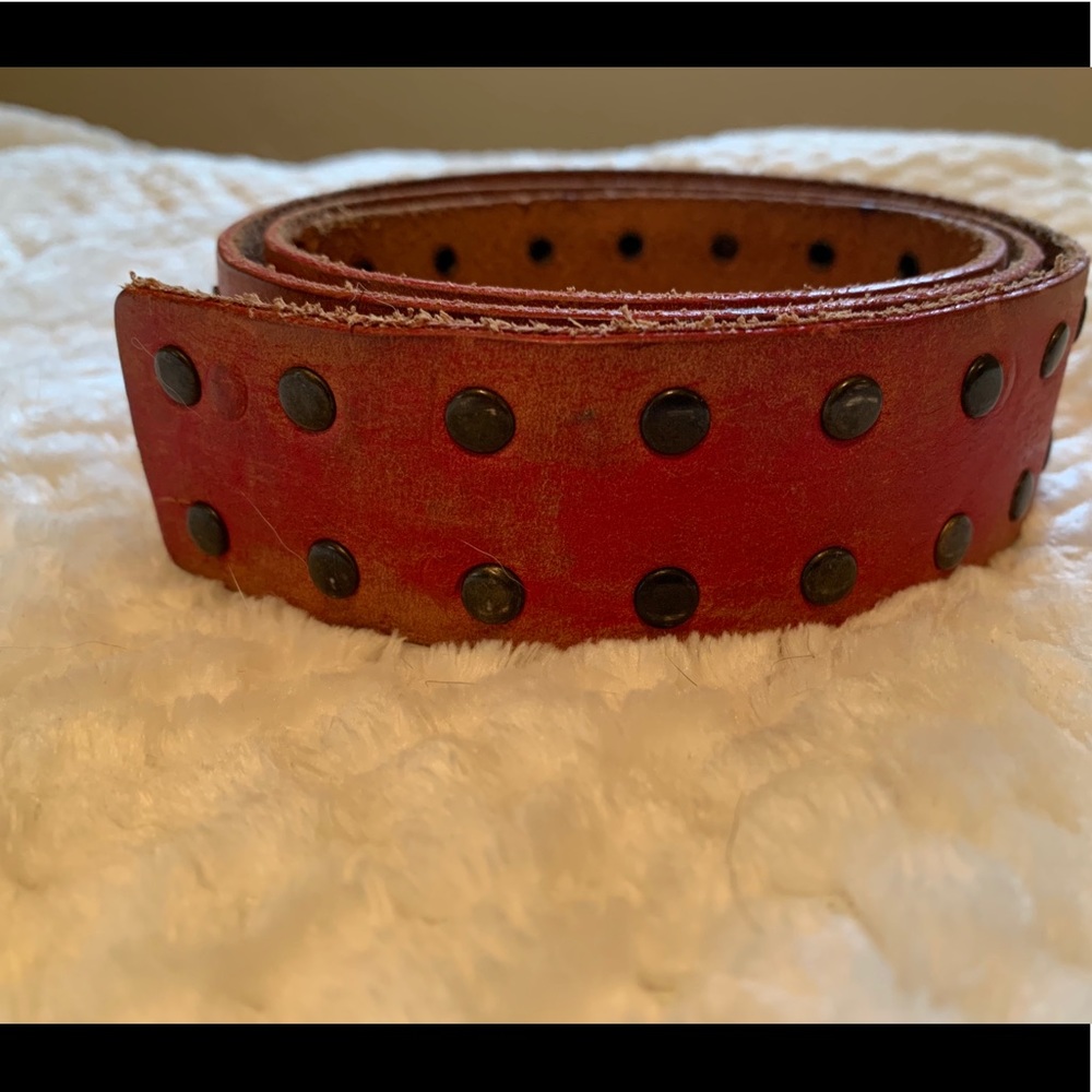 Red Leather Belt with Stud Detail